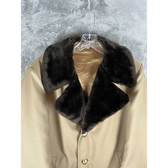 Vintage 1970s Sears Best Overcoat Mens 42 Beige Faux Fur Lined Long Button Front - Picture 4 of 16
